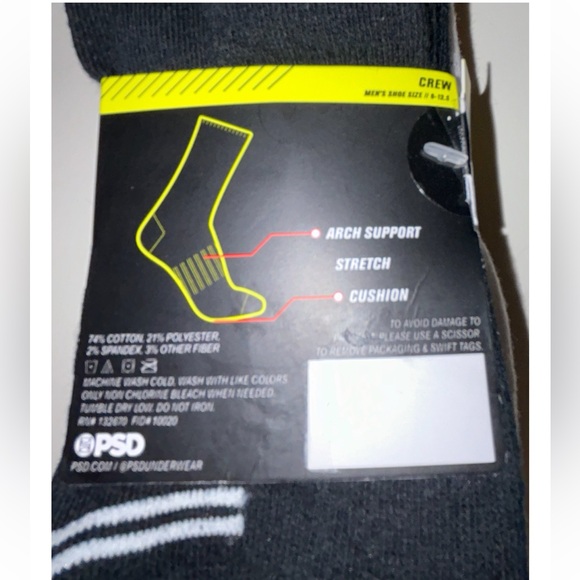 PSD Crew Socks 3 Pair Men’s 6-12.5 Gray White Black w Logo Cushioned NEW! $28 - Picture 4 of 10